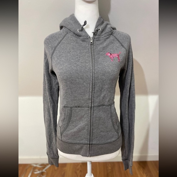 Victoria's Secret PINK San Francisco Sequins Grey ZIP UP sweatshirt - Picture 2 of 5